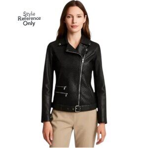 American Retro Black Lamb Leather Perforated Moto Jacket Size 34 (US 2)